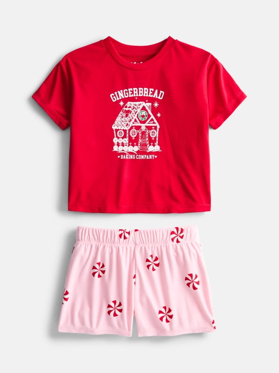 Girls Short Sleeve Top and Shorts, 2-Piece Pajama Set, Sizes 4-18