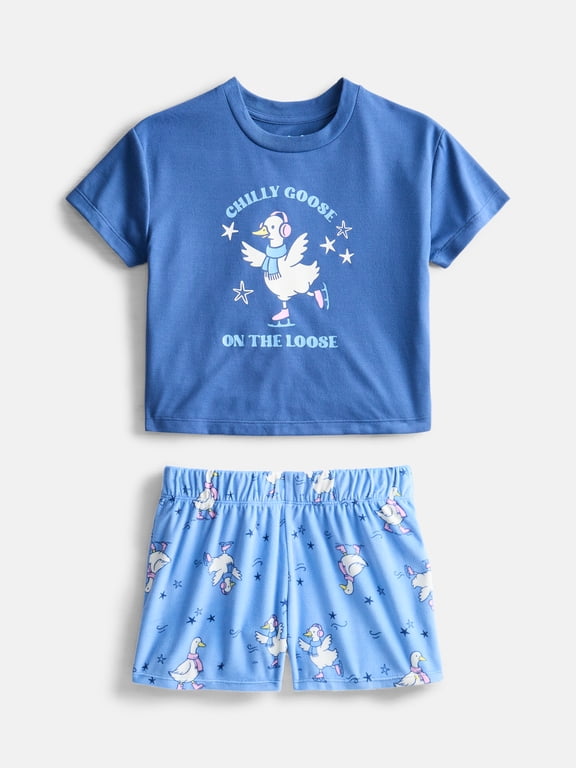 Girls Short Sleeve Top and Shorts, 2-Piece Pajama Set, Sizes 4-18