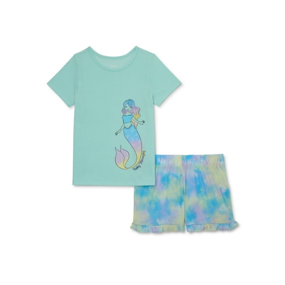 Wonder Nation Girls Short Sleeve Top and Sleep Short Pajama Set, 2-Piece, Sizes 4-18 & Plus