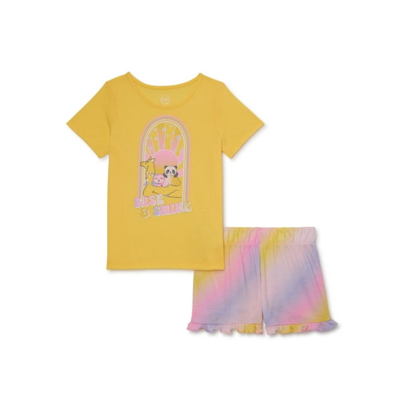 Wonder Nation Girls Short Sleeve Top and Sleep Short Pajama Set, 2-Piece, Sizes 4-18 & Plus