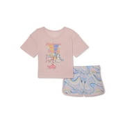 Wonder Nation Girls Short Sleeve Top and Sleep Short Pajama Set, 2-Piece, Sizes 4-18 & Plus