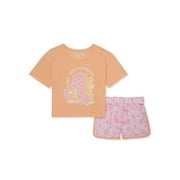 Wonder Nation Girls Short Sleeve Top and Sleep Short Pajama Set, 2-Piece, Sizes 4-18 & Plus