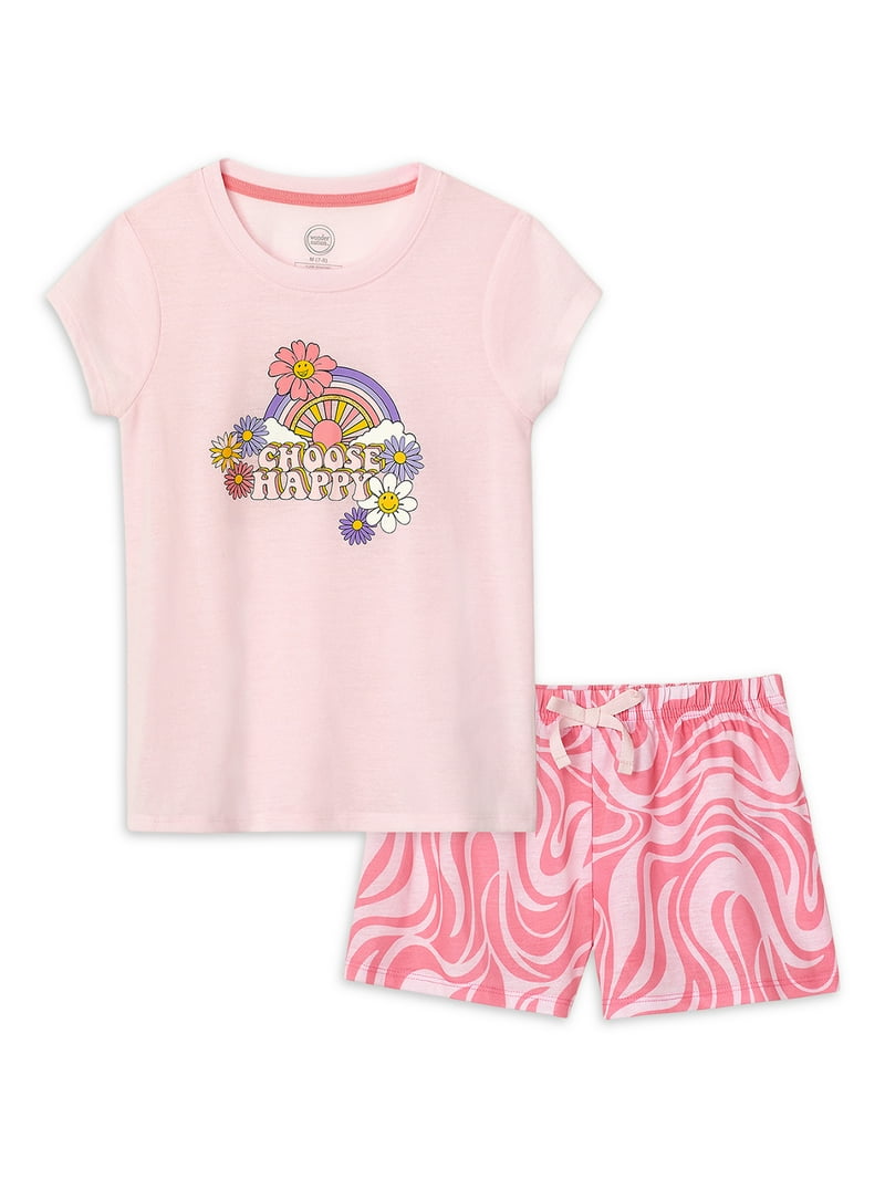 Wonder Nation Girls Pajamas Set Short Sleeve Top and Shorts
