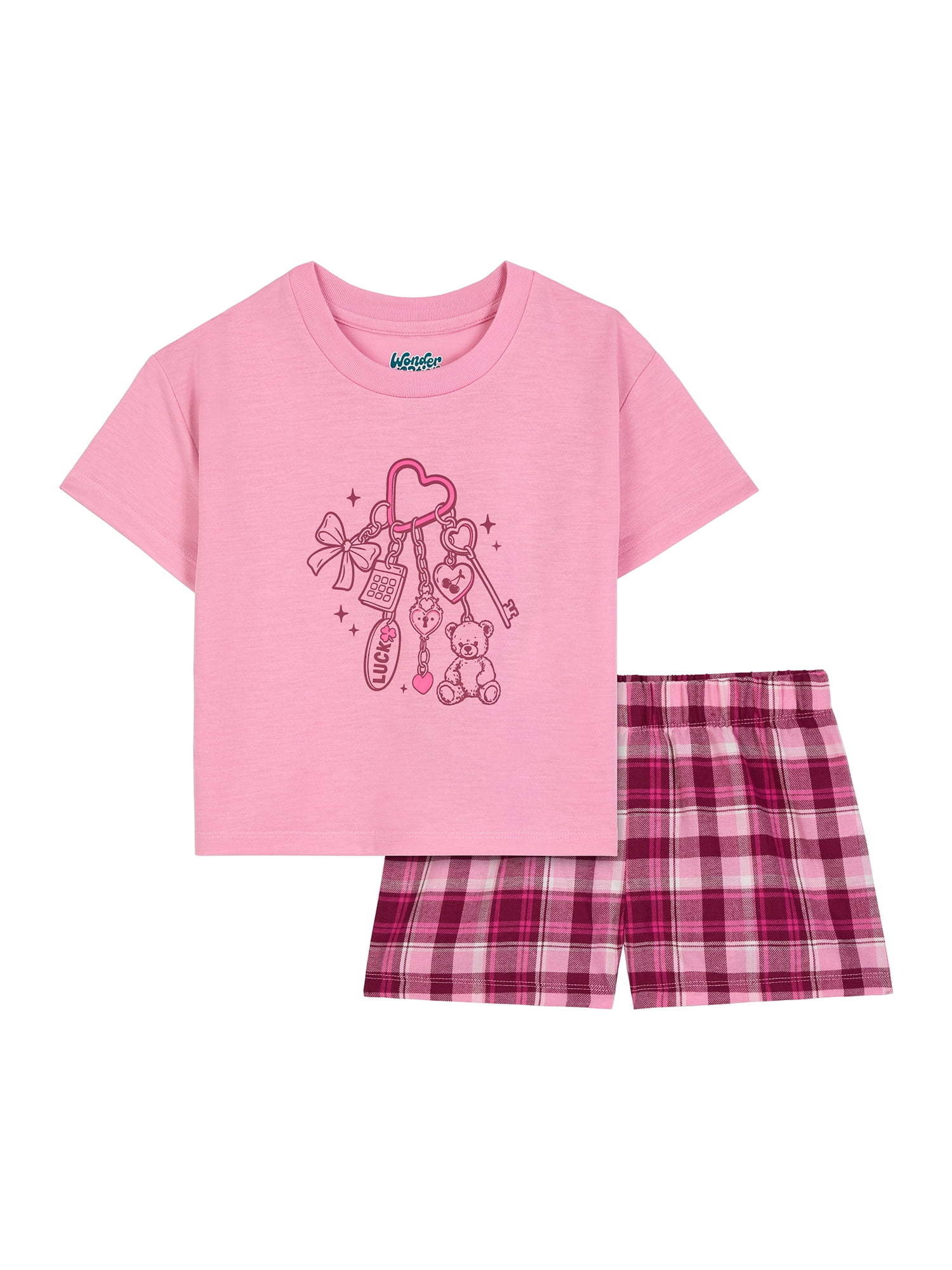 Wonder Nation Girls Short Sleeve Top and Woven Sleep Pant Pajama Set, 2-Piece, Sizes 4-18