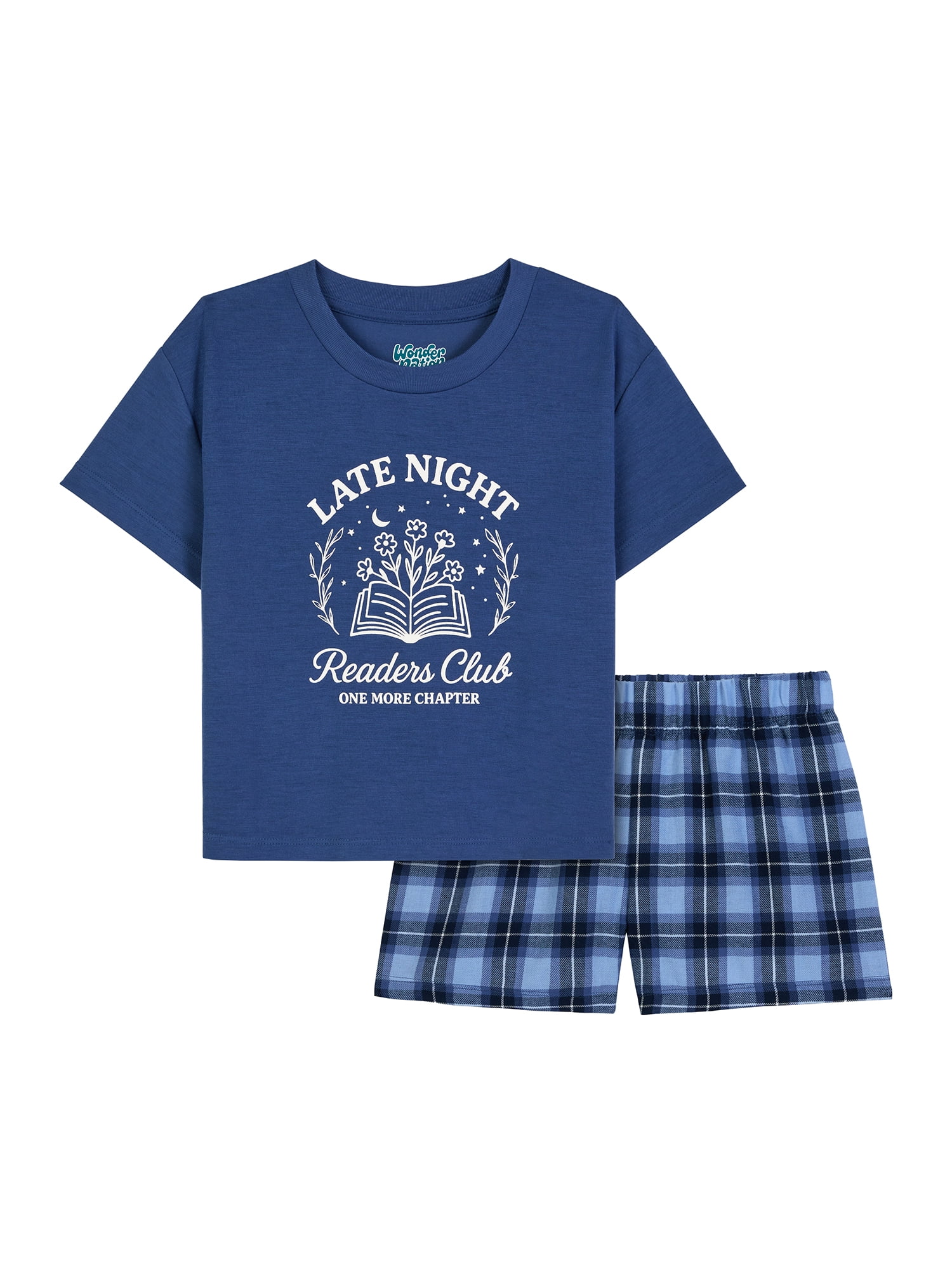 Wonder Nation Girls Short Sleeve Top and Woven Sleep Pant Pajama Set, 2-Piece, Sizes 4-18