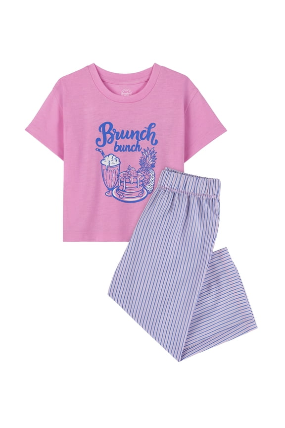 Girls Short Sleeve Top and Woven Sleep Pant Pajama Set, 2-Piece, Sizes 4-18