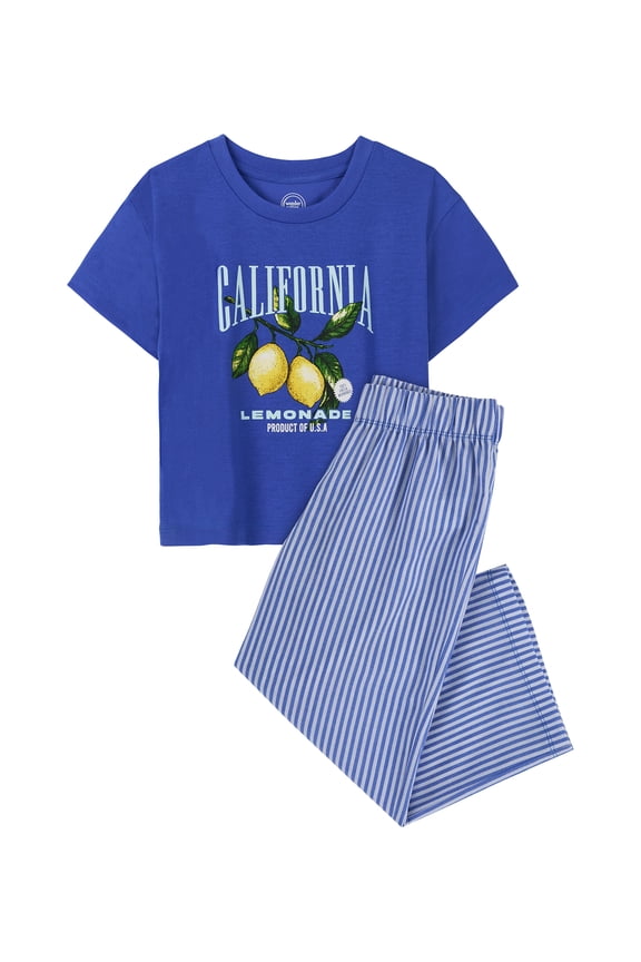 Girls Short Sleeve Top and Woven Sleep Pant Pajama Set, 2-Piece, Sizes 4-18