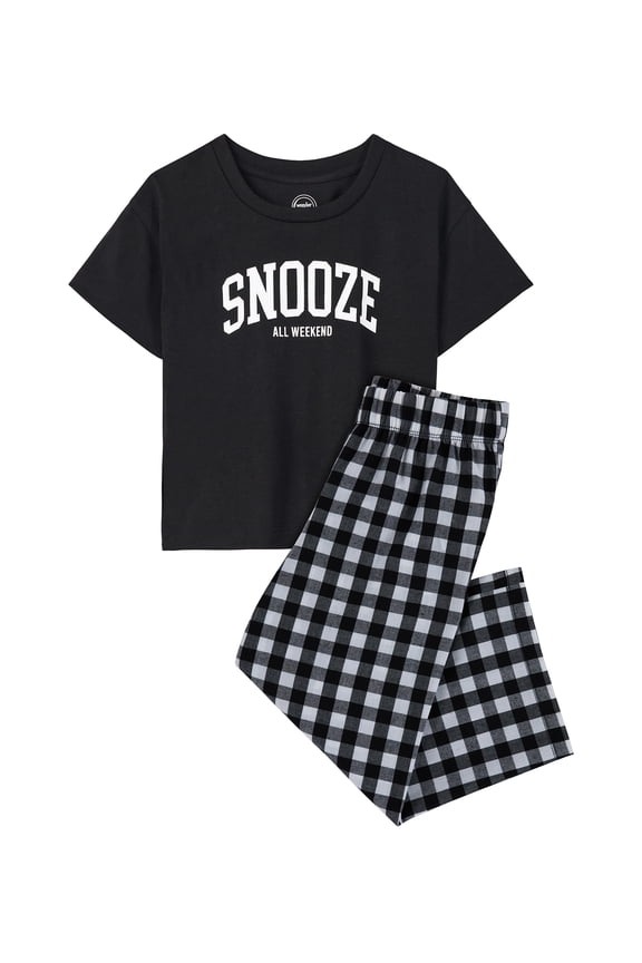 Girls Short Sleeve Top and Woven Sleep Pant Pajama Set, 2-Piece, Sizes 4-18