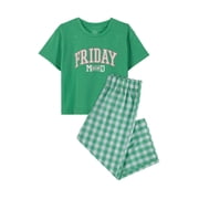 Girls Short Sleeve Top and Woven Sleep Pant Pajama Set, 2-Piece, Sizes 4-18