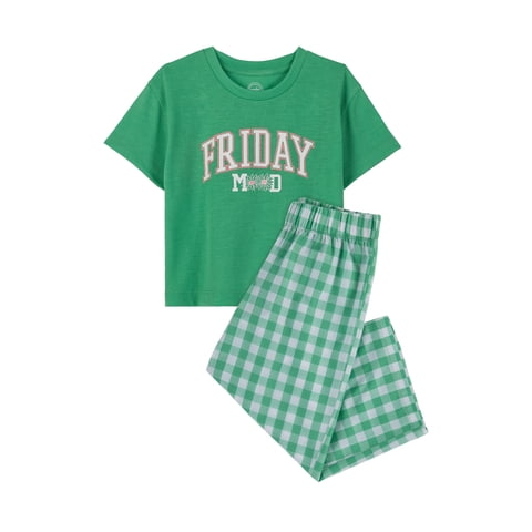 Girls Short Sleeve Top and Woven Sleep Pant Pajama Set, 2-Piece, Sizes 4-18