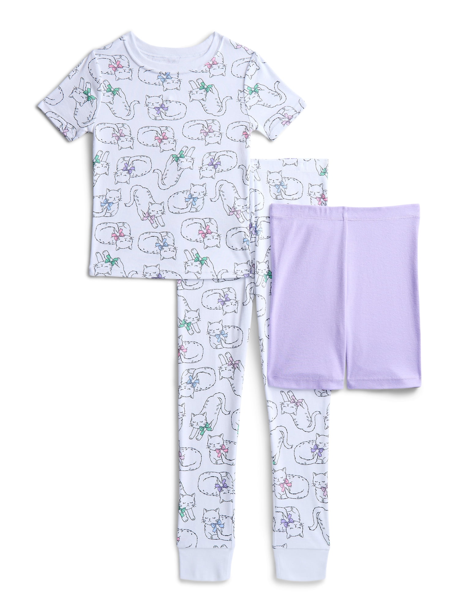 Wonder Nation Girls Short Sleeve Top, Pants and Shorts Pajama Sleep Set, 3-Piece, Sizes 4-10