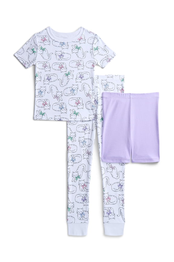 Girls Short Sleeve Top, Pants and Shorts Pajama Sleep Set, 3-Piece, Sizes 4-10