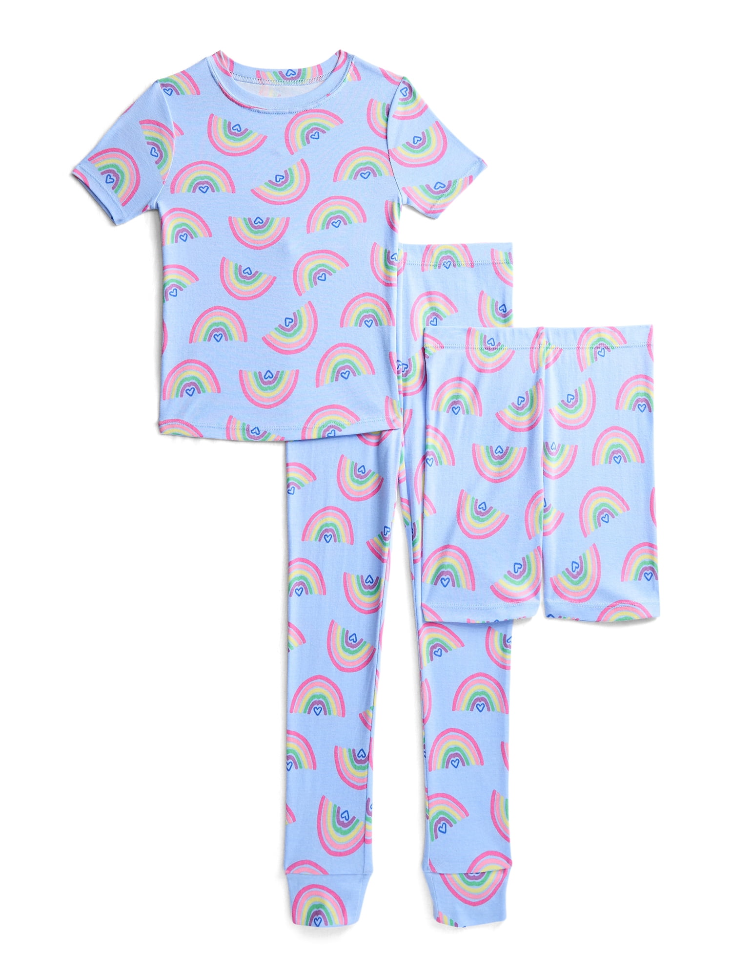 Wonder Nation Girls Short Sleeve Top, Pants and Shorts Pajama Sleep Set, 3-Piece, Sizes 4-10