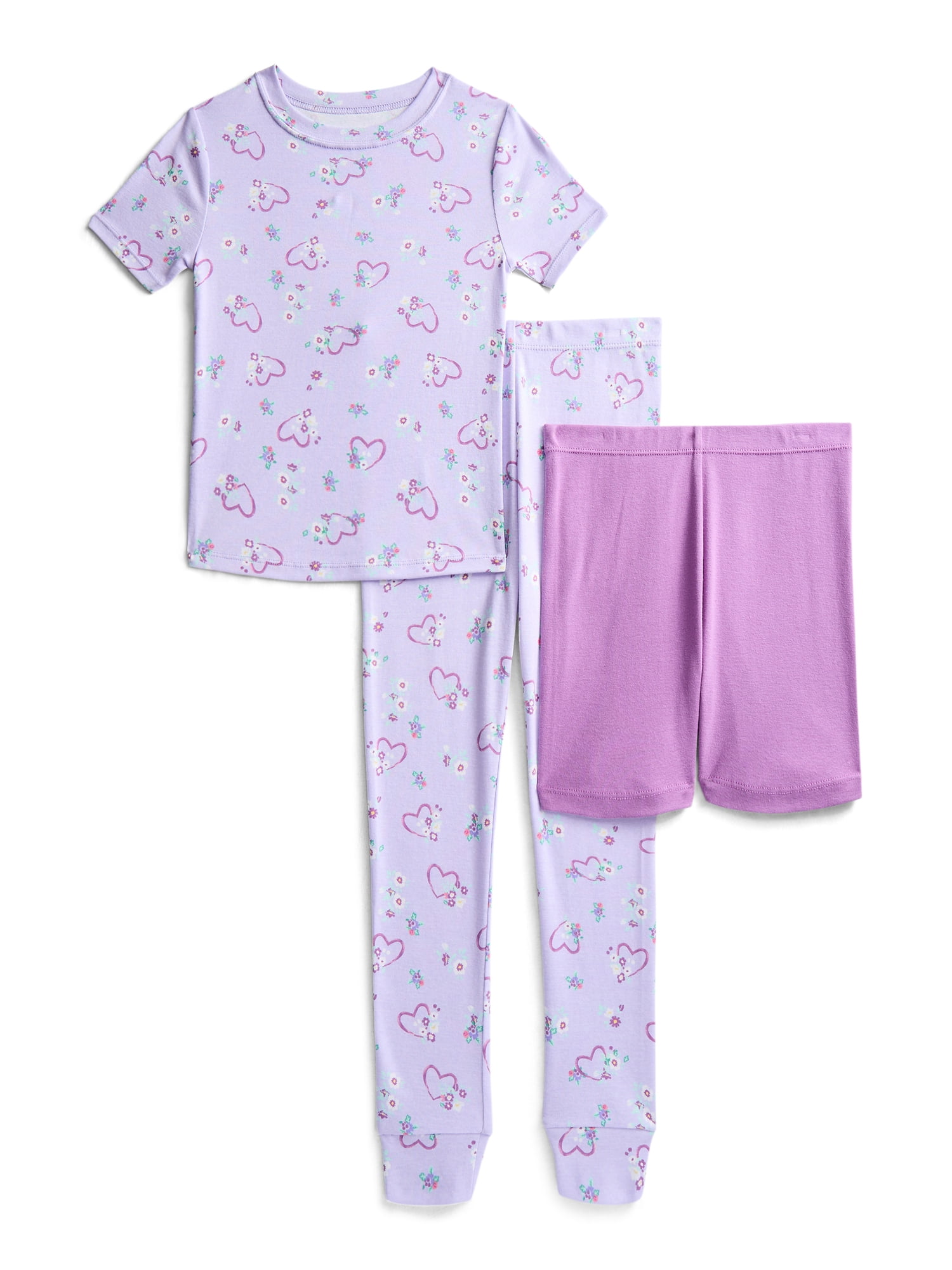 Wonder Nation Girls Short Sleeve Top, Pants and Shorts Pajama Sleep Set, 3-Piece, Sizes 4-10