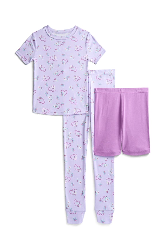 Girls Short Sleeve Top, Pants and Shorts Pajama Sleep Set, 3-Piece, Sizes 4-10