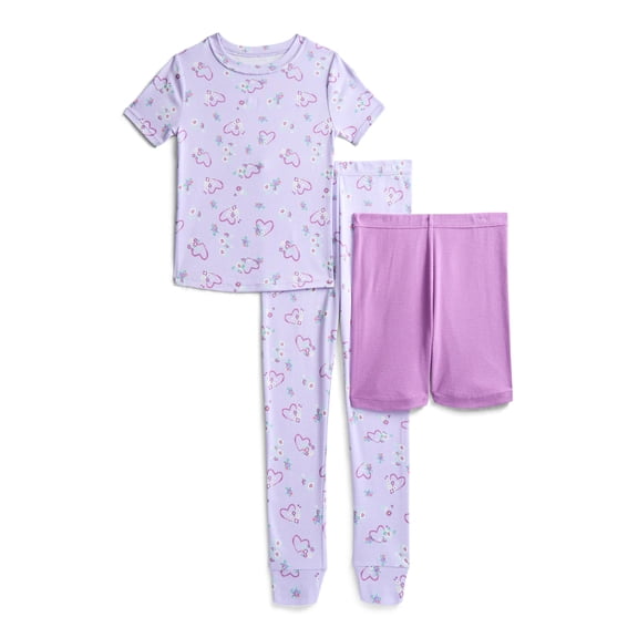 Wonder Nation Girls Short Sleeve Top, Pants and Shorts Pajama Sleep Set, 3-Piece, Sizes 4-10