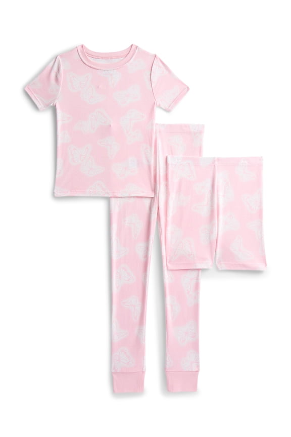 Girls Short Sleeve Top, Pants and Shorts Pajama Sleep Set, 3-Piece, Sizes 4-10