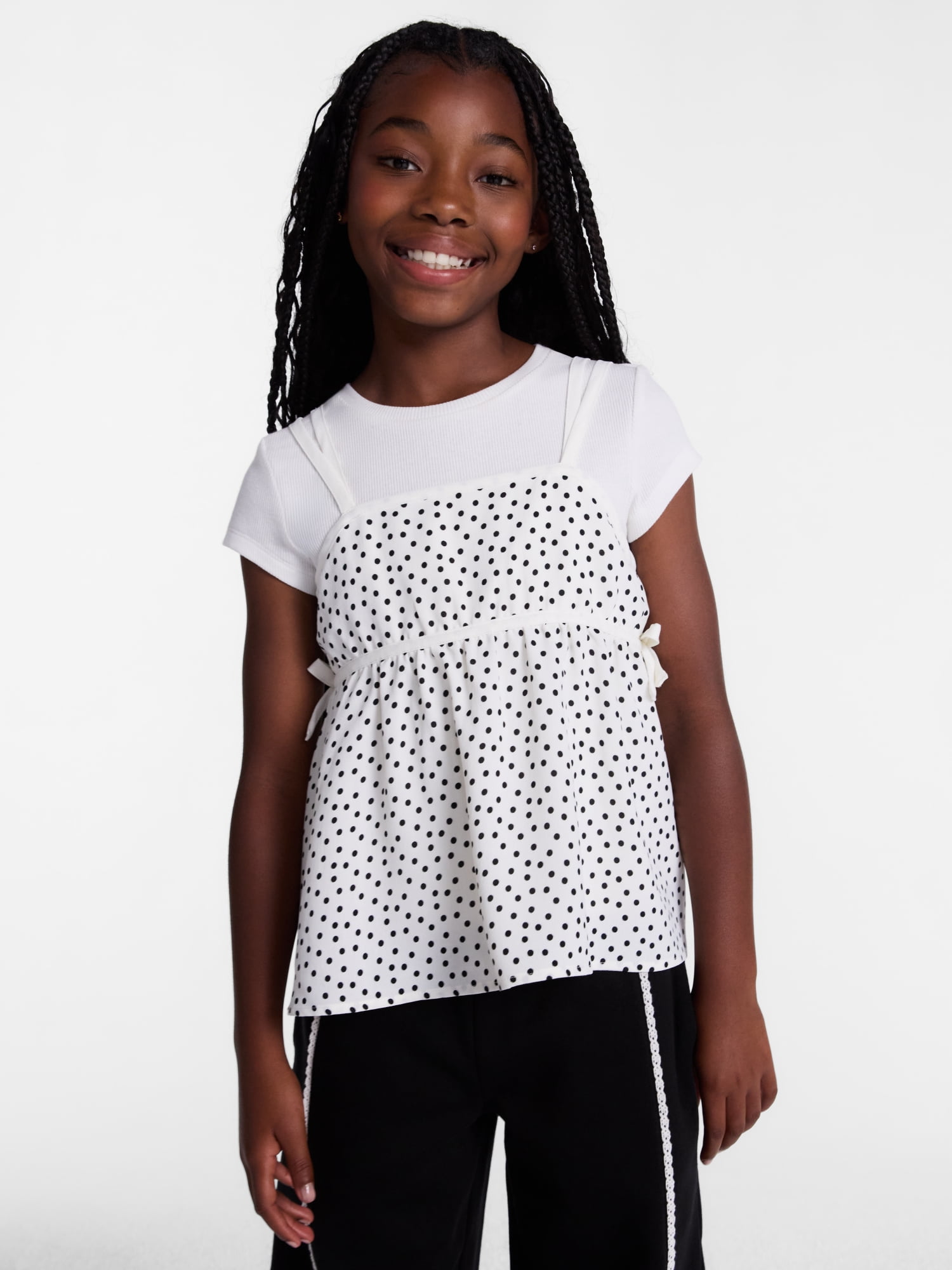 Wonder Nation Girls Twofer Top with Short Sleeves, Sizes 4-18 & Plus