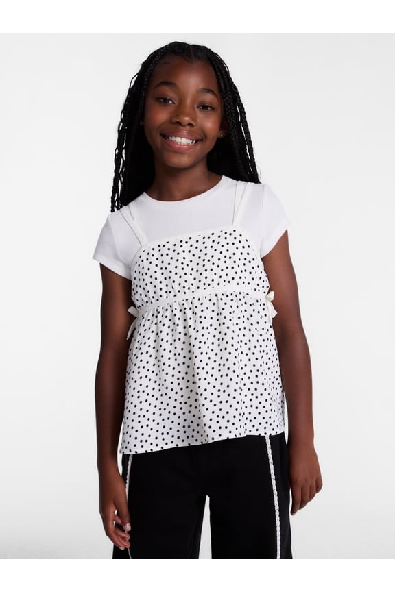 Girls Twofer Top with Short Sleeves, Sizes 4-18 & Plus