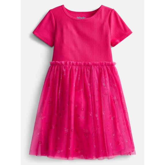 Wonder Nation Girls' Tutu Dress with Short Sleeves, Sizes 4-18