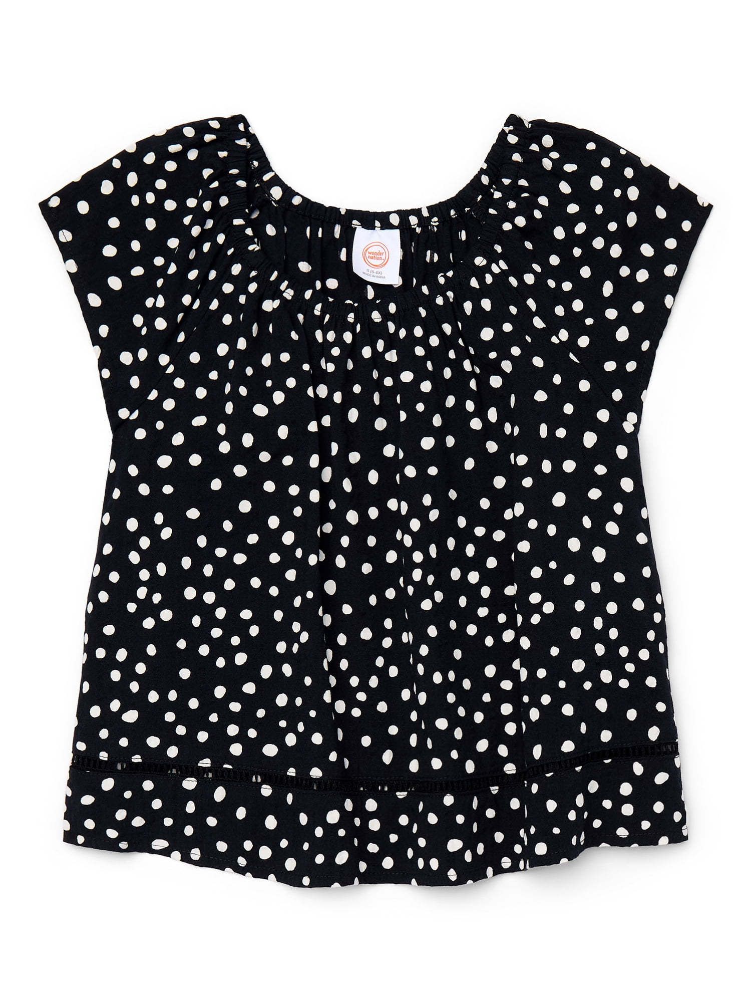 Wonder Nation Girls Short Sleeve Woven Babydoll Top, Sizes 4-18 & Plus