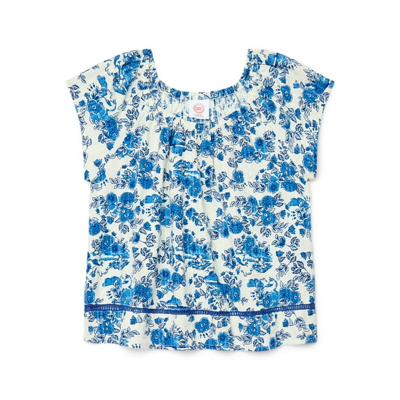 Wonder Nation Girls Short Sleeve Woven Babydoll Top, Sizes 4-18 & Plus