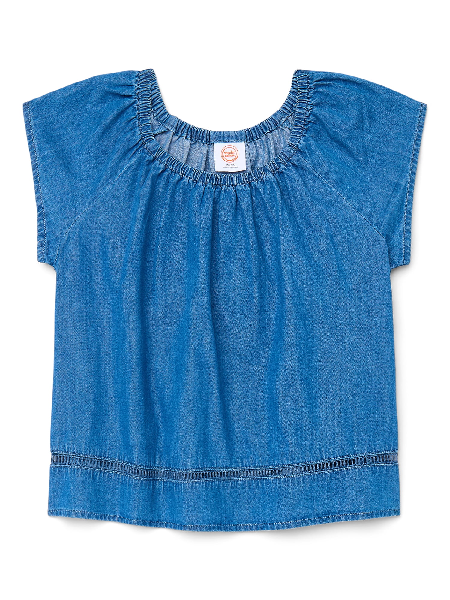 Wonder Nation Girls Short Sleeve Woven Babydoll Top, Sizes 4-18 & Plus