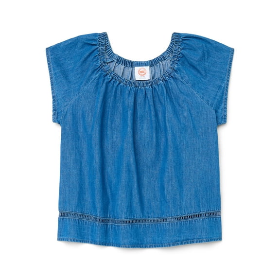 Wonder Nation Girls Short Sleeve Woven Babydoll Top, Sizes 4-18 & Plus