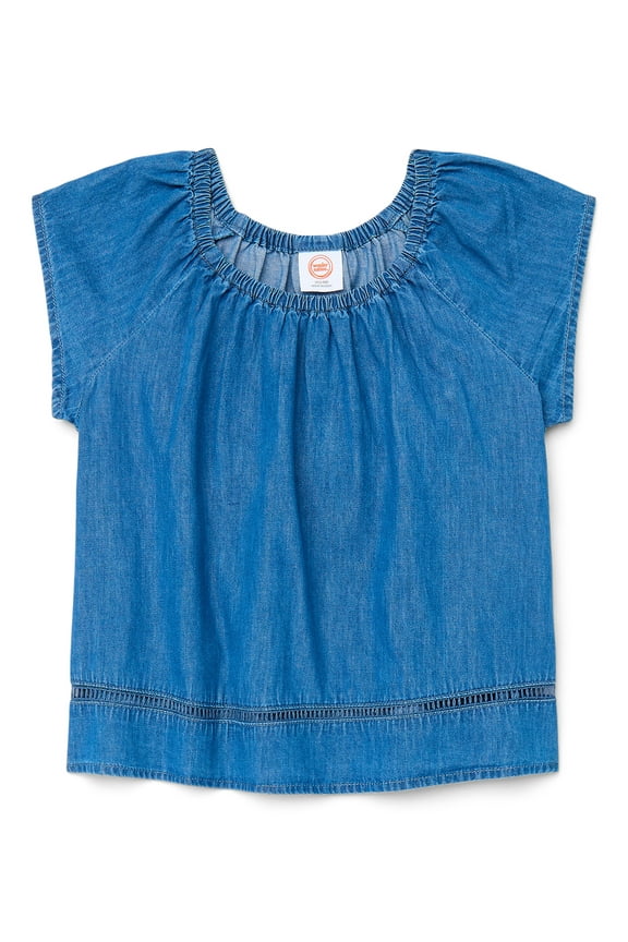 Girls Short Sleeve Woven Babydoll Top, Sizes 4-18 & Plus