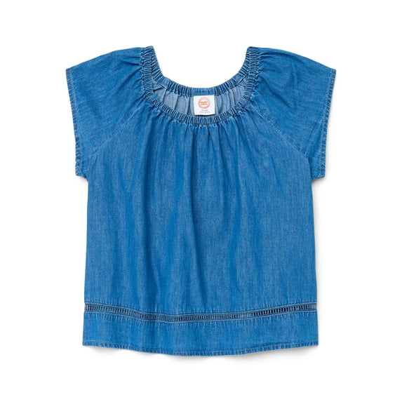Wonder Nation Girls Short Sleeve Woven Babydoll Top, Sizes 4-18 & Plus