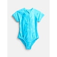 thumbnail image 1 of Wonder Nation Girls Zip Rash Guard Swimsuit with Short Sleeves, Sizes 4-16, 1 of 3