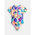 thumbnail image 1 of Wonder Nation Girls Zip Rash Guard Swimsuit with Short Sleeves, Sizes 4-16, 1 of 3