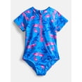 thumbnail image 1 of Wonder Nation Girls Zip-Up Rash Guard One-Piece Swimsuit with Short Sleeves, Sizes 4-18, 1 of 3
