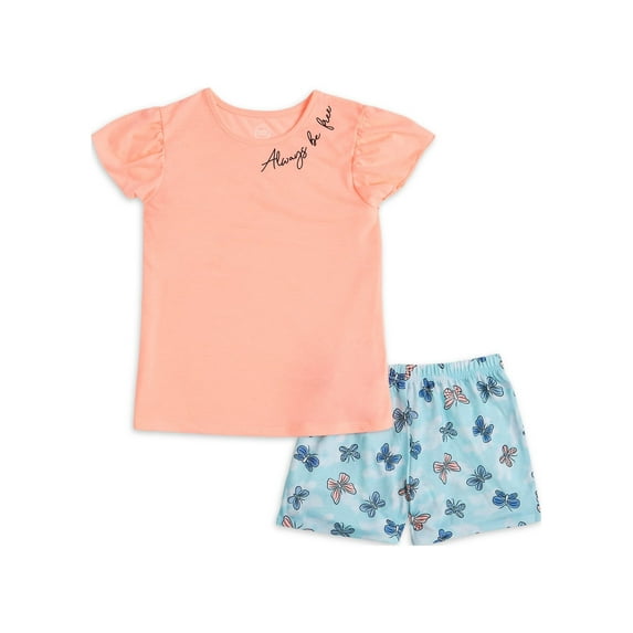 Wonder Nation Girls Short Sleeve and Short Pajamas Set, 2-Piece, Sizes 4-18 & Plus