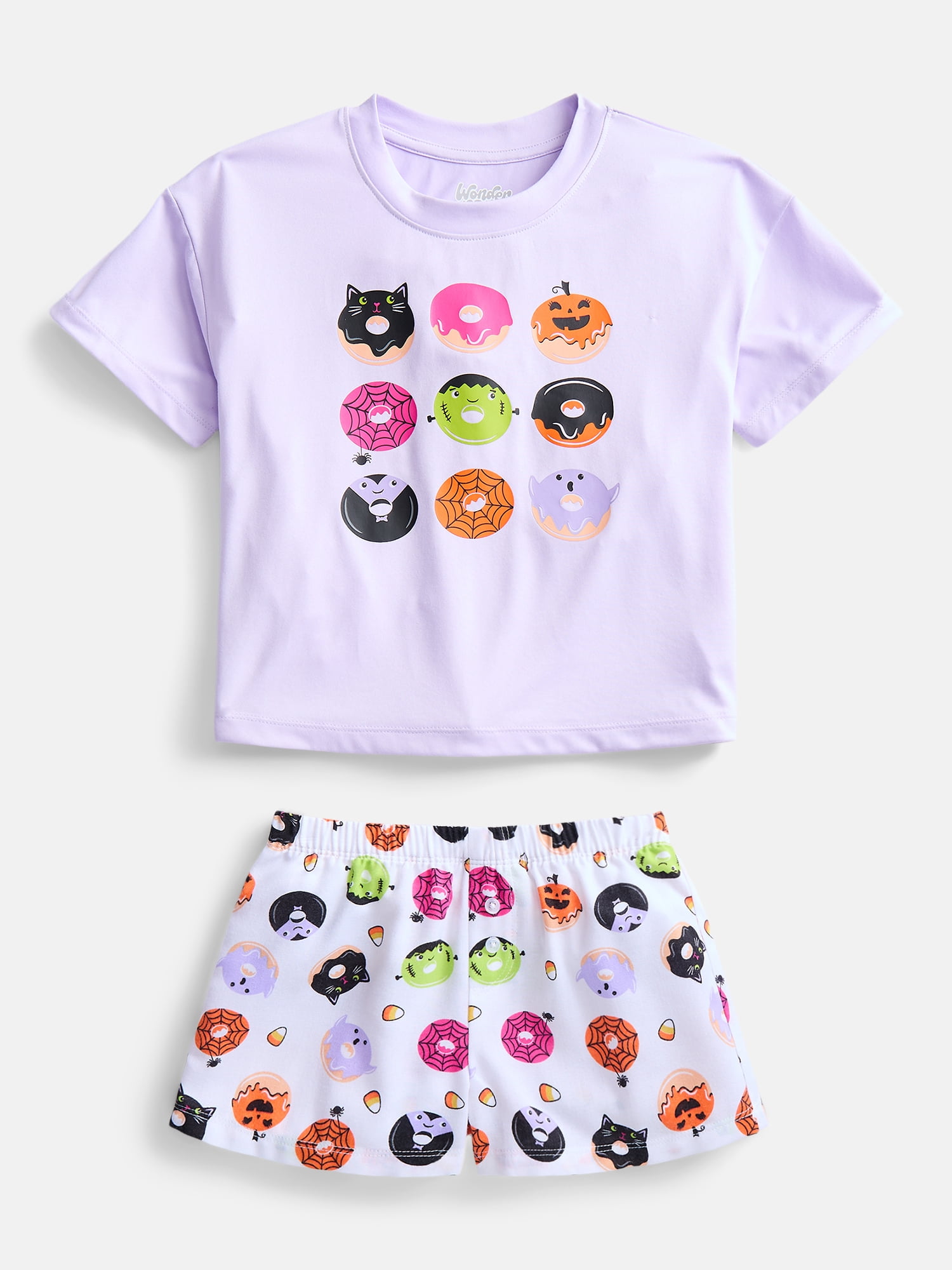 Wonder Nation Girls' Graphic Tee and Shorts Pajama Set, 2-Piece, Sizes 4-18
