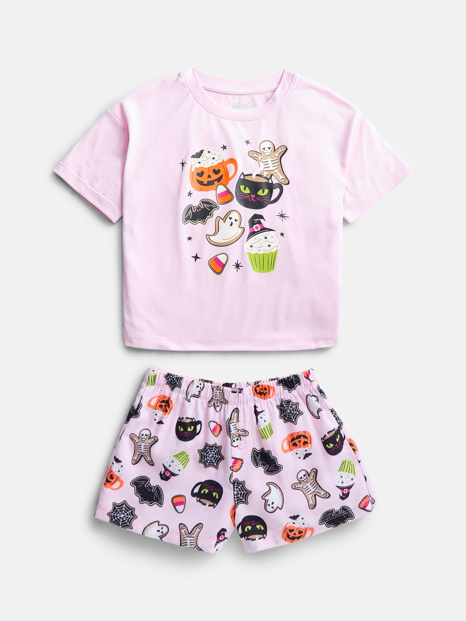 Wonder Nation Girls Short Sleeve with Shorts 2-Piece Pajama Set, Sizes 4-18