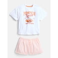 thumbnail image 1 of Wonder Nation Girls' Short Sleeve Graphic Tee and Flannel Boxer Short Pajama Set, 2-Piece, Sizes 4-18, 1 of 3