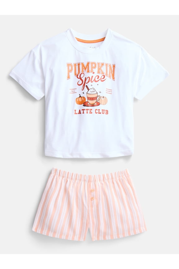 Girls' Graphic Tee and Shorts Pajama Set, 2-Piece, Sizes 4-18