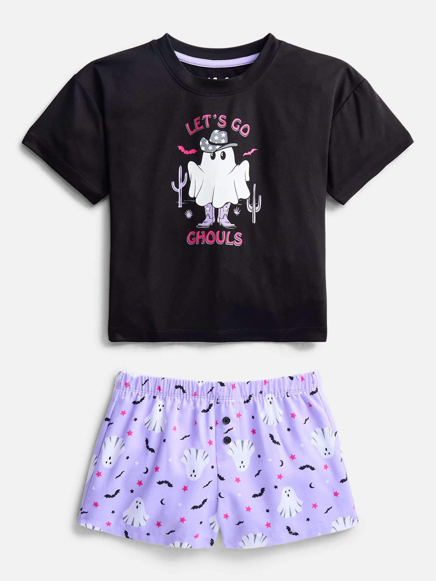 Wonder Nation Girls' Graphic Tee and Shorts Pajama Set, 2-Piece, Sizes 4-18