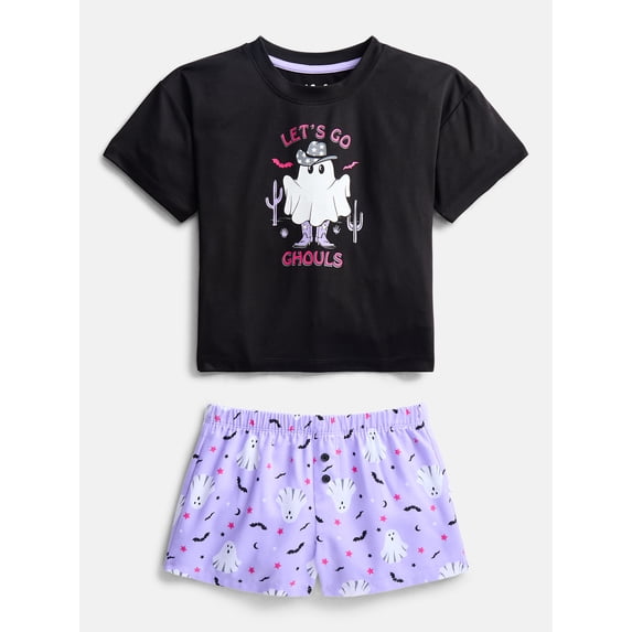 Wonder Nation Girls' Graphic Tee and Shorts Pajama Set, 2-Piece, Sizes 4-18