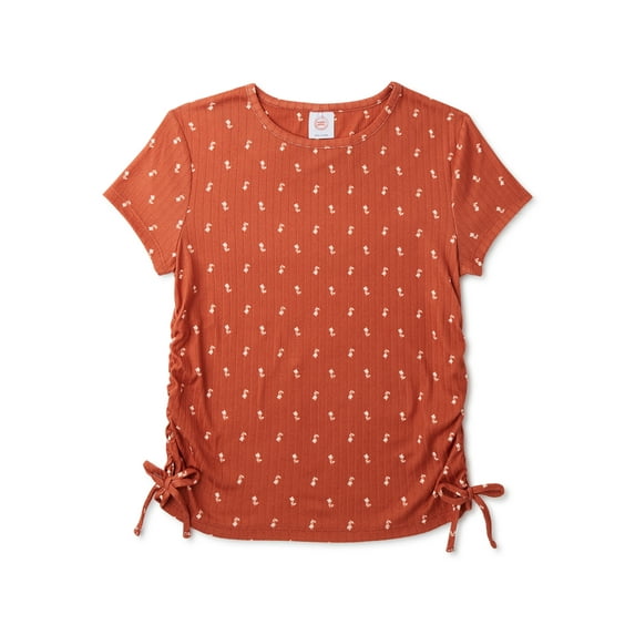 Wonder Nation Girls Side Cinch T-Shirt with Short Sleeves, Sizes 4-18 & Plus