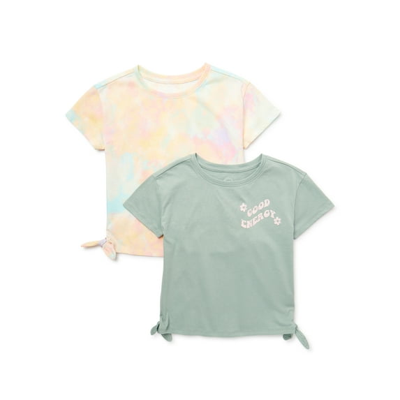 Wonder Nation Girls Side Tie Top with Short Sleeves, 2-Pack, Sizes 4-18 & Plus