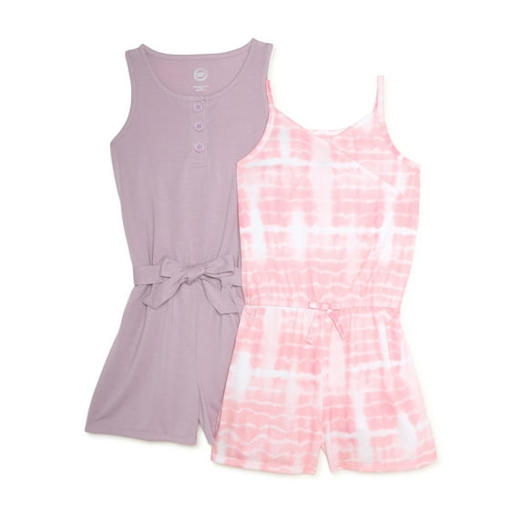 Wonder Nation Girls Sleeveless Knit Romper, 2-Pack, Sizes 4-18 & Plus