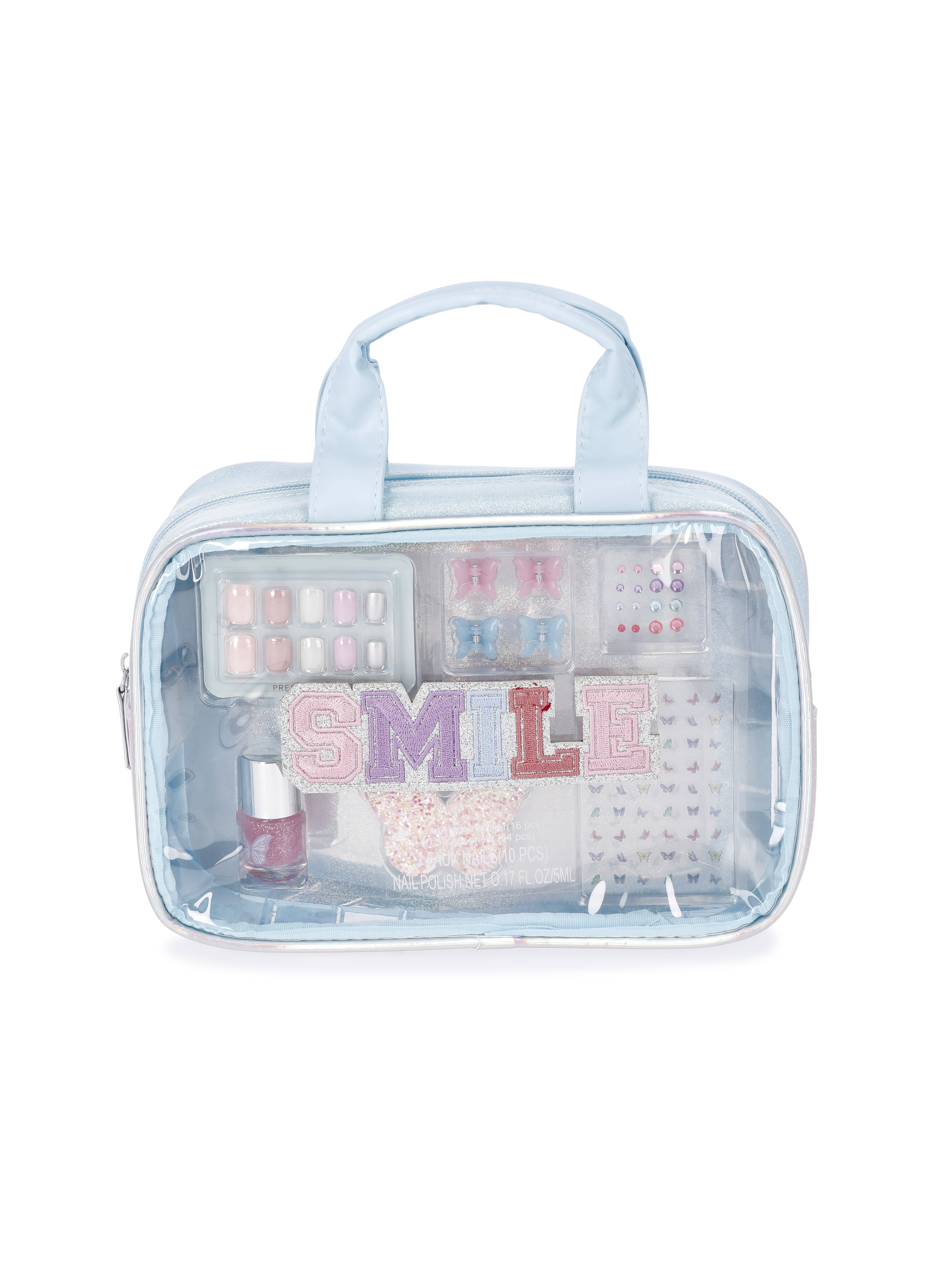 Wonder Nation Girls Smile Zip Pouch and Beauty Accessories Set, 10-Piece Set, Multi