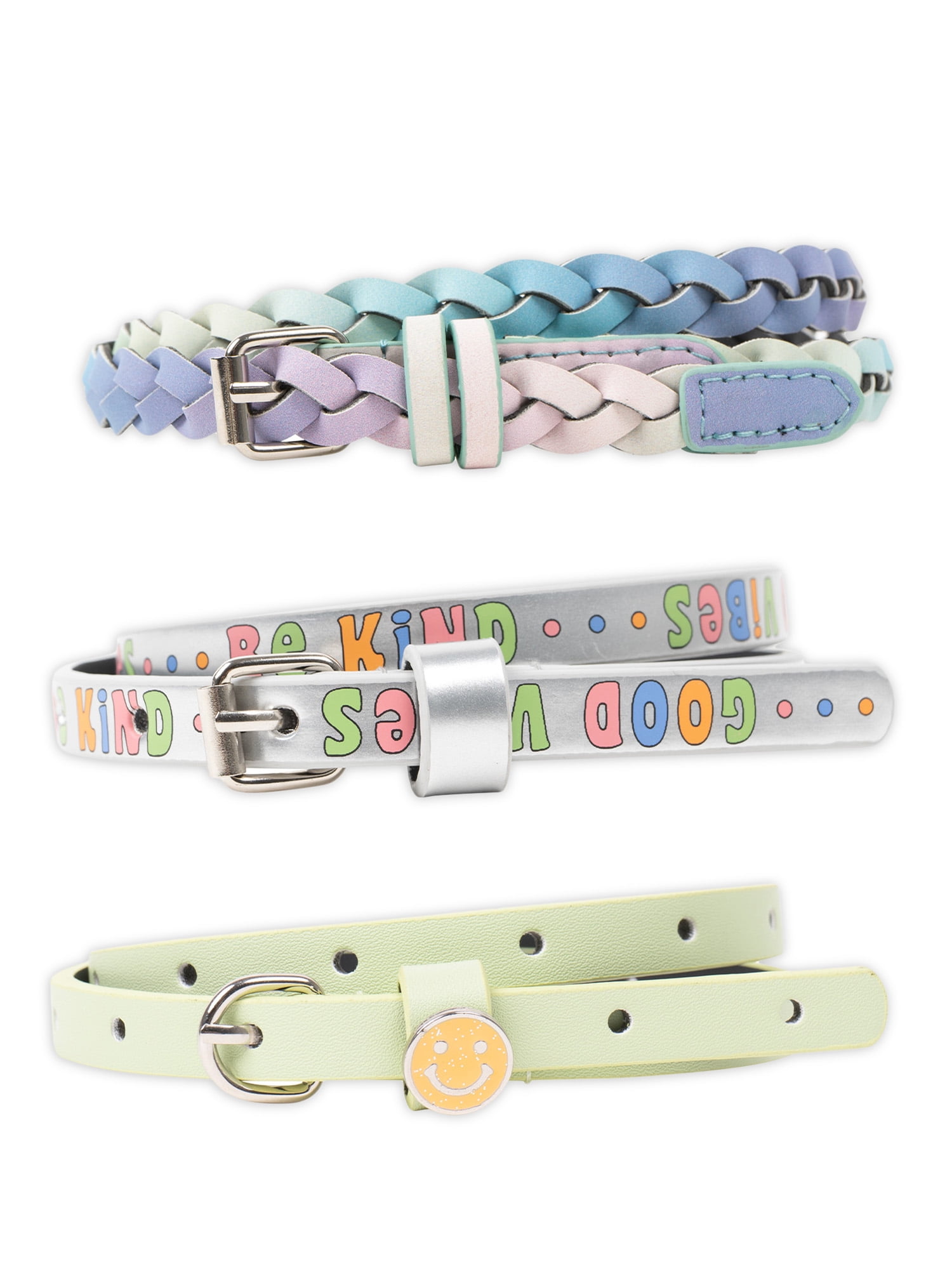 Wonder Nation Girls Smiley Belt, 3Pack, Sizes XS2XL