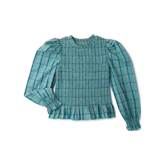 Wonder Nation Girls Smocked Plaid Woven Top, Sizes 4-18 & Plus