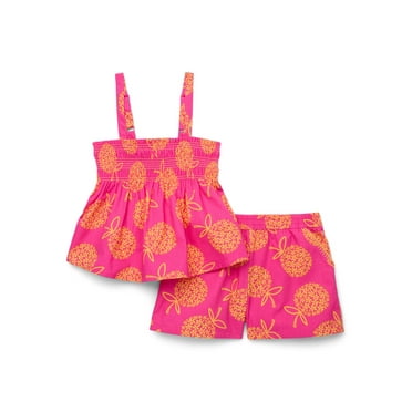 Wonder Nation Girls Smocked Top and Shorts Set, 2-Piece, Sizes 4-18 & Plus