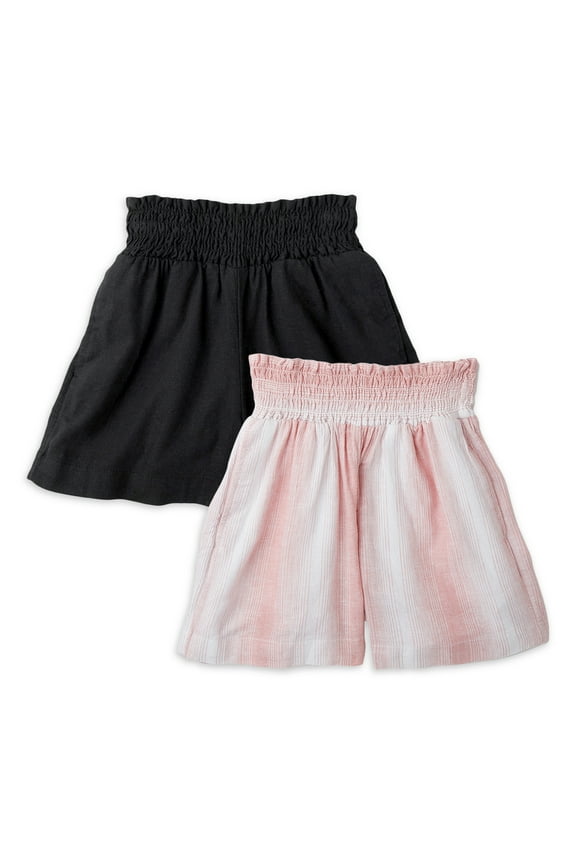 Girls Smocked Waist Short, 2-Pack, Sizes 4-18 & Plus