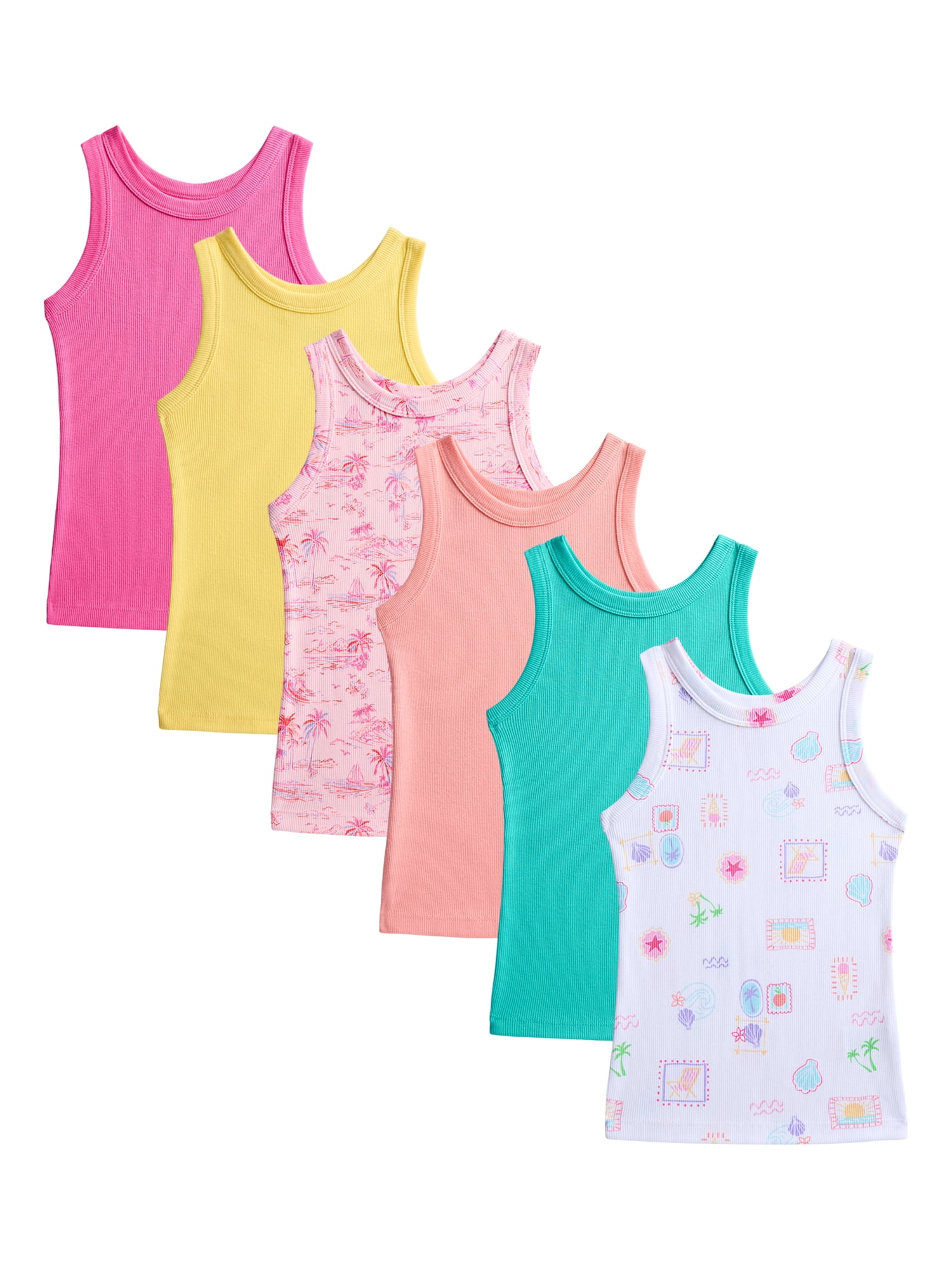 Wonder Nation Girls Ribbed Tank Tops, 6-Pack, Sizes 4-18 & Plus ...