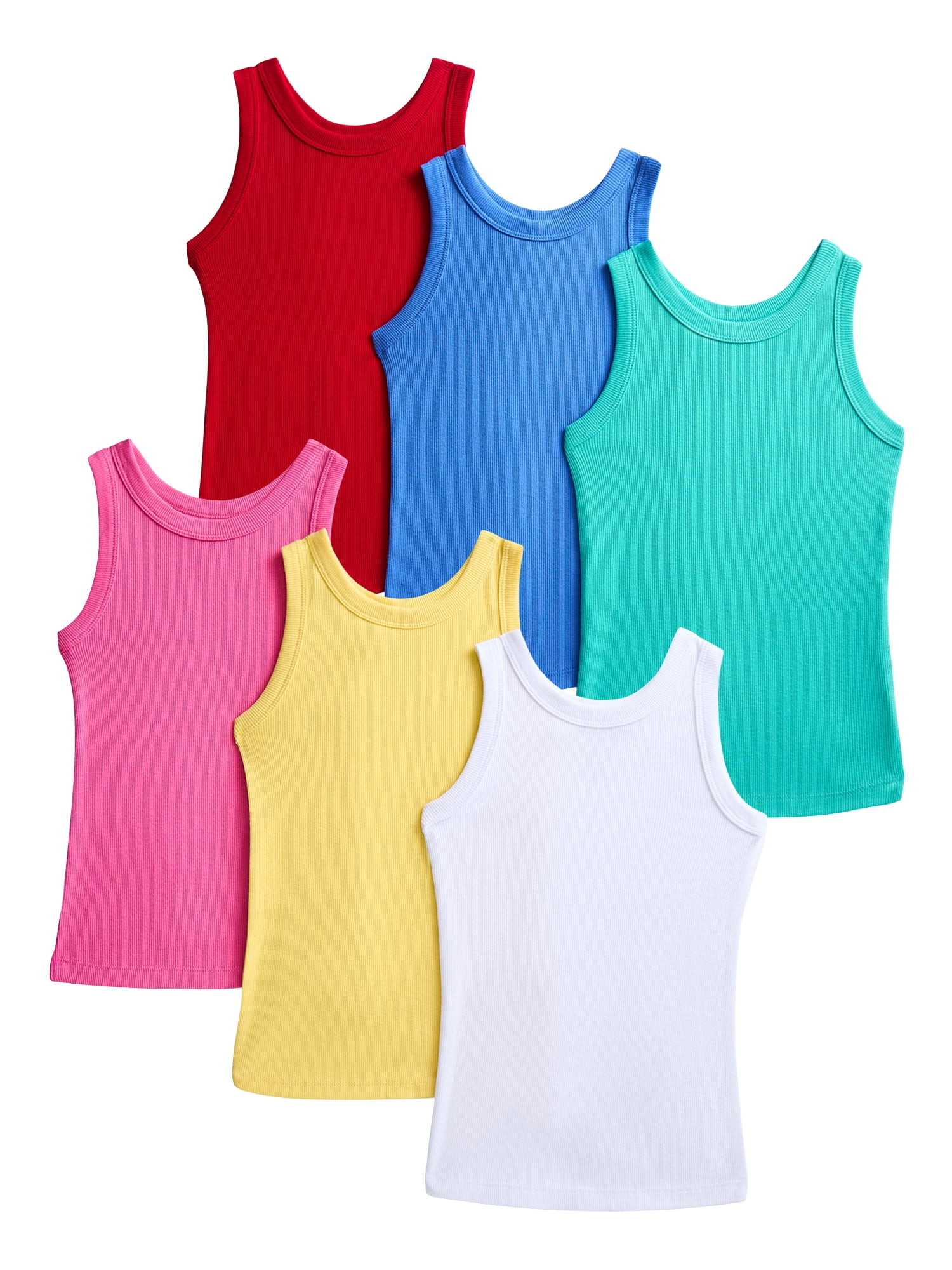 Wonder Nation Girls Ribbed Tank Tops, 6-Pack, Sizes 4-18 & Plus ...